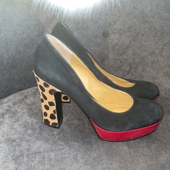 Nine West Heels red Black leopard print pumps like new size 6.5 shoes platforms - Picture 4 of 12